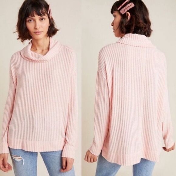 Anthropologie Maeve Ribbed Pink Turtleneck Top - Picture 1 of 10
